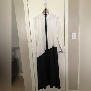 Donna Karan Black and White Asymmetric Belted Dress